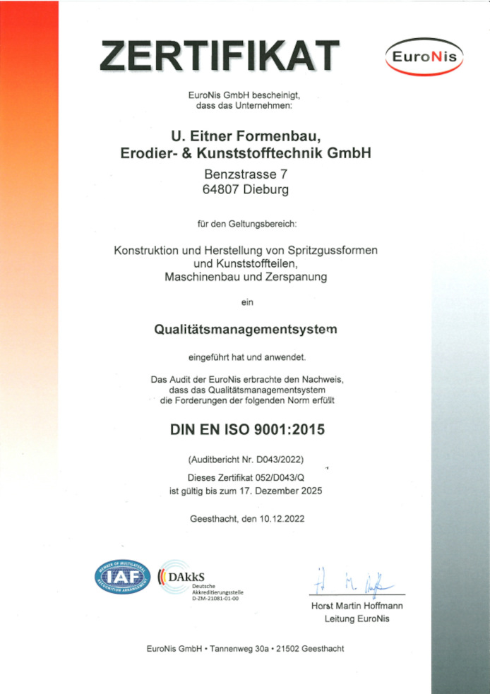 Qualitätsmanagementsystem EN ISO 9001:2015